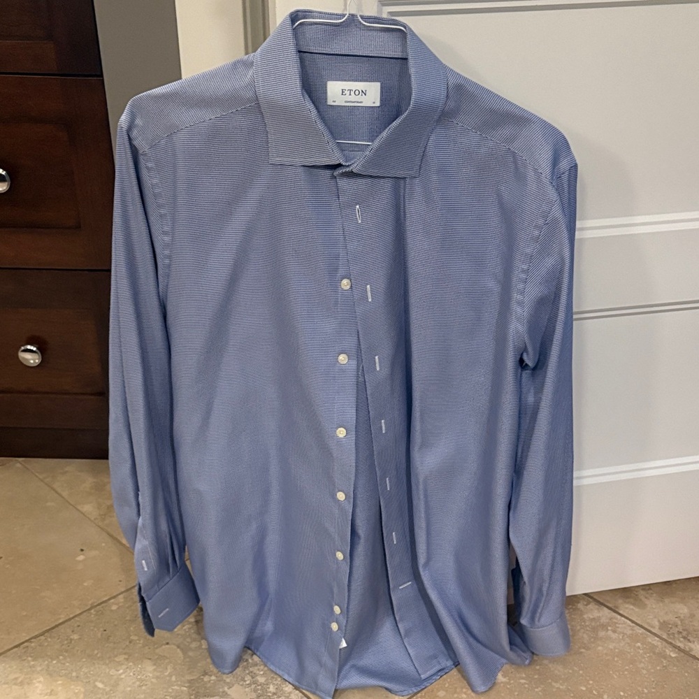 ETON Men's white and dark blue  Dress Shirt